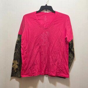 Browning Pink Top Camouflage Sleeves Deer Head Silhouette Ladies Top 2X